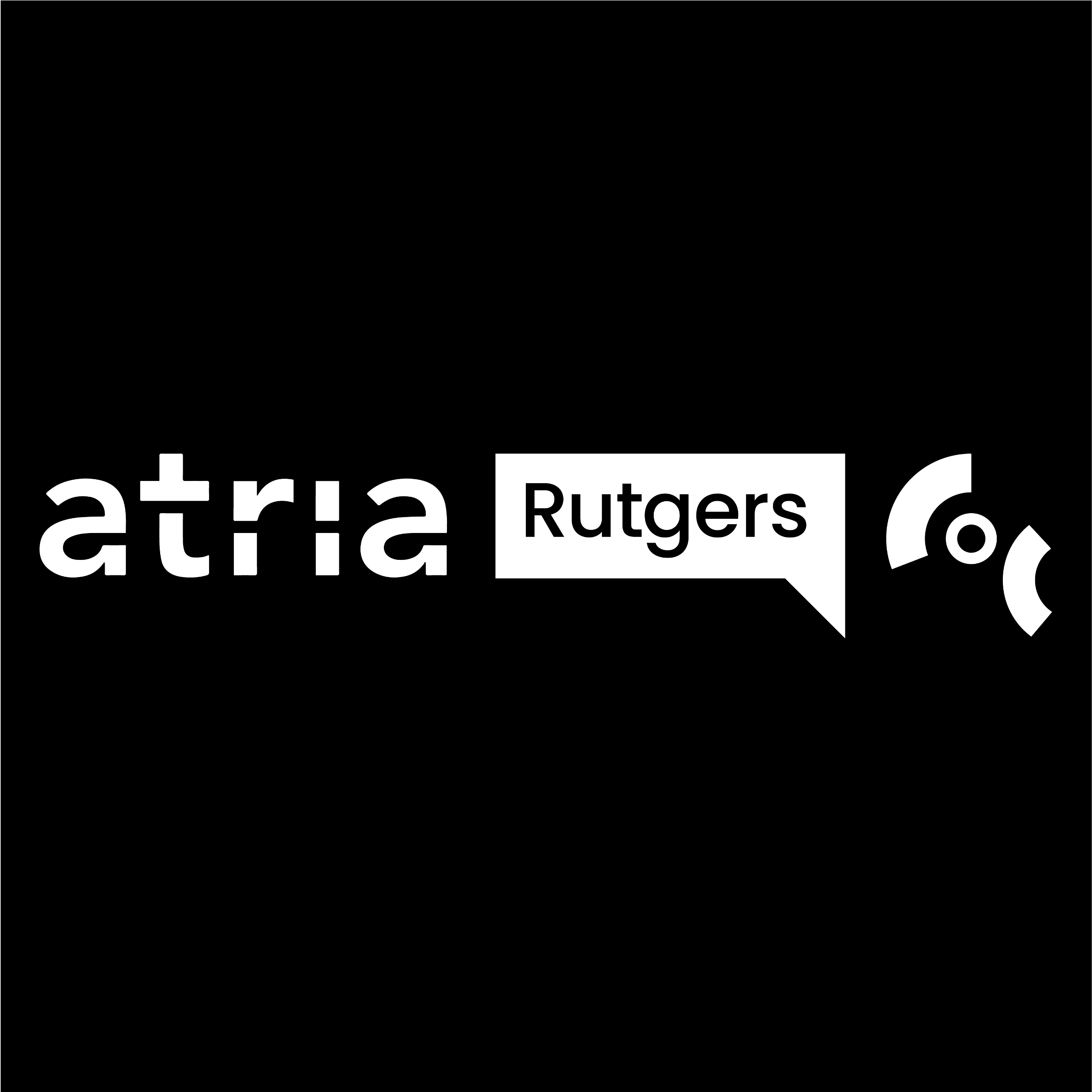 De logo's van respectievelijk Atria, Rutgers en COC in wit naast elkaar, tegen een zwarte achtergrond