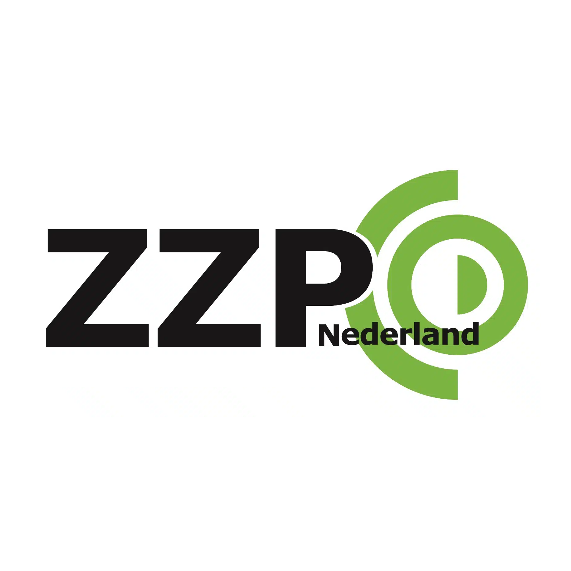 In het zwart de tekst 'ZZP Nederland' met rechts in beeld halve en hele groene cirkels die in elkaar overlopen