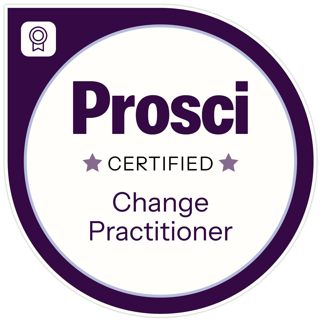 Label in purple showing the text 'Prosci Certified Change Practitioner'